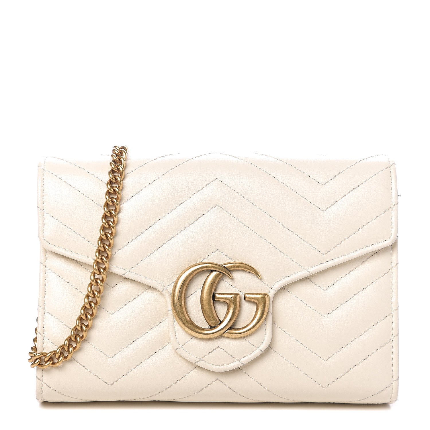 Gucci Calfskin Matelasse GG Marmont Chain Wallet Mystic White 1 of 9