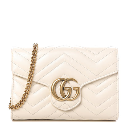 Gucci Calfskin Matelasse GG Marmont Chain Wallet Mystic White 1 of 9