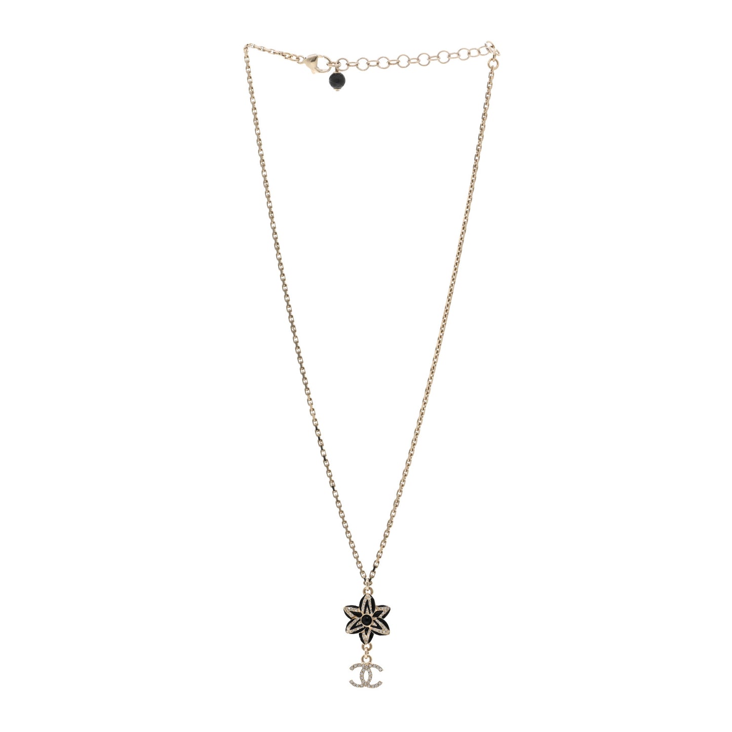 Enamel Crystal CC Camellia Flower Necklace Gold Black