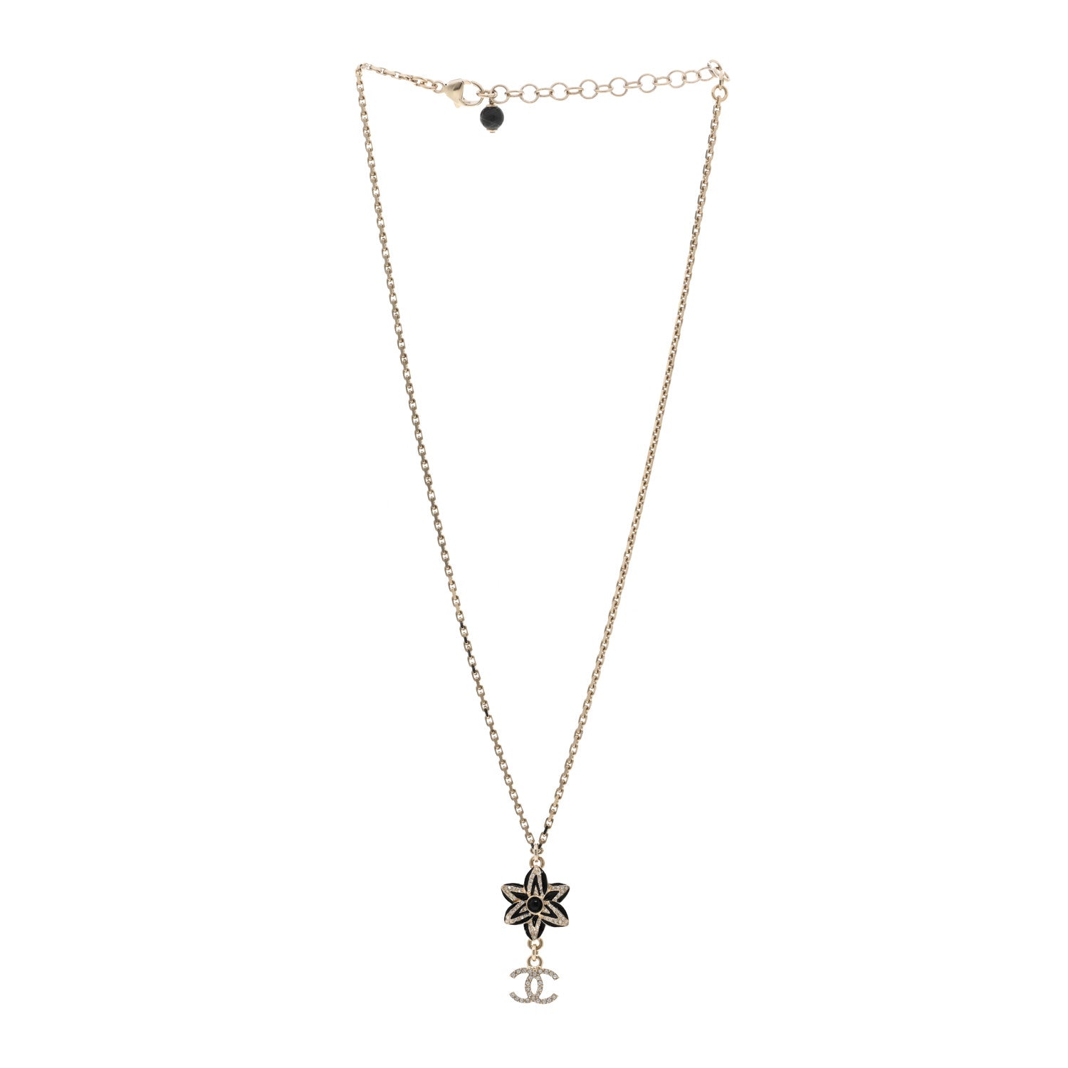 Chanel Enamel Crystal CC Camellia Flower Necklace Gold Black 3 of 4