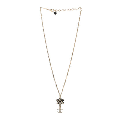 Chanel Enamel Crystal CC Camellia Flower Necklace Gold Black 3 of 4