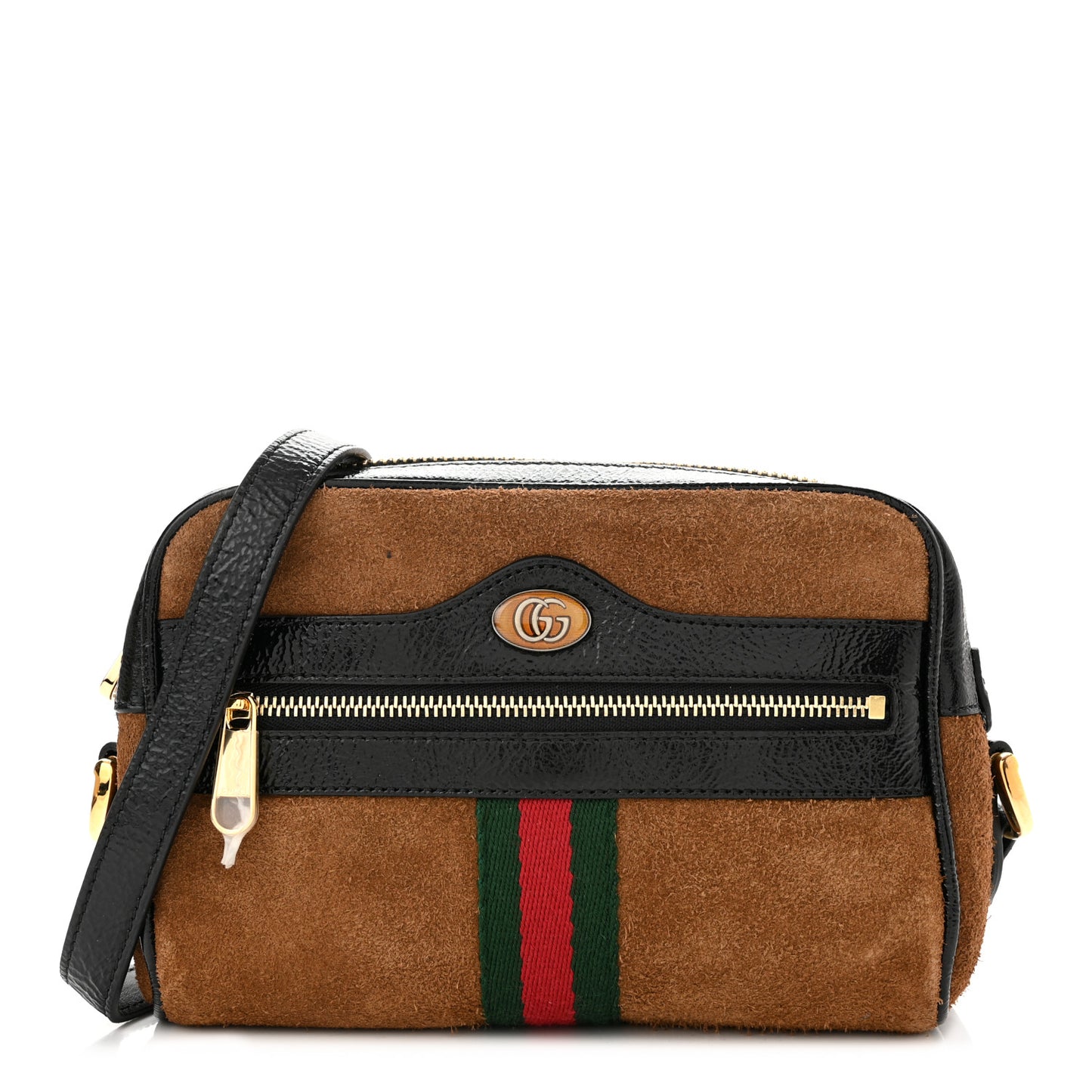 Suede Patent Web Mini Ophidia Shoulder Bag Nocciola Black