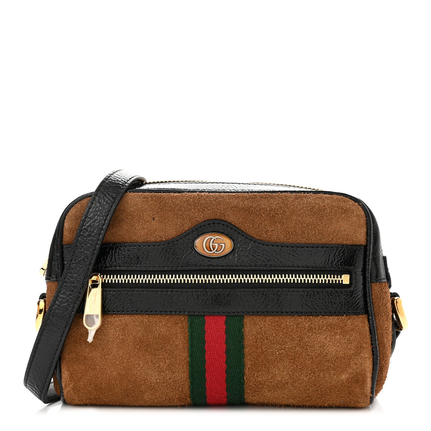 Gucci Suede Patent Web Mini Ophidia Shoulder Bag Nocciola Black 1 of 10