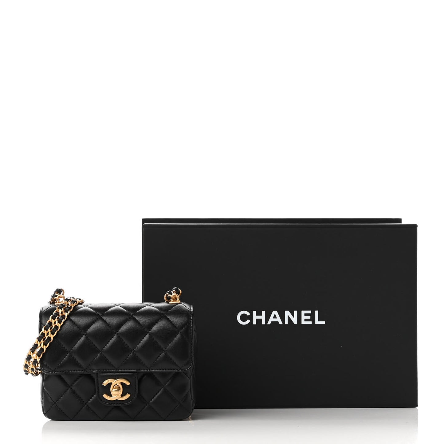 Lambskin Enamel Quilted Mini Flap Black