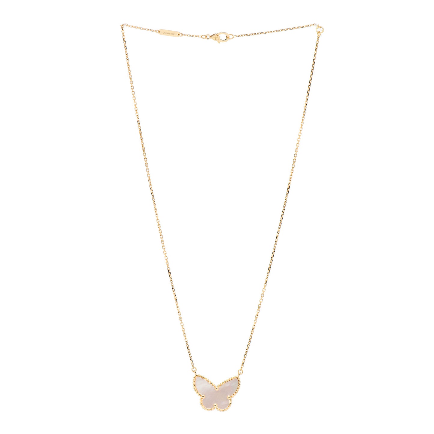 18K Yellow Gold Mother of Pearl Lucky Alhambra Butterfly Pendant Necklace