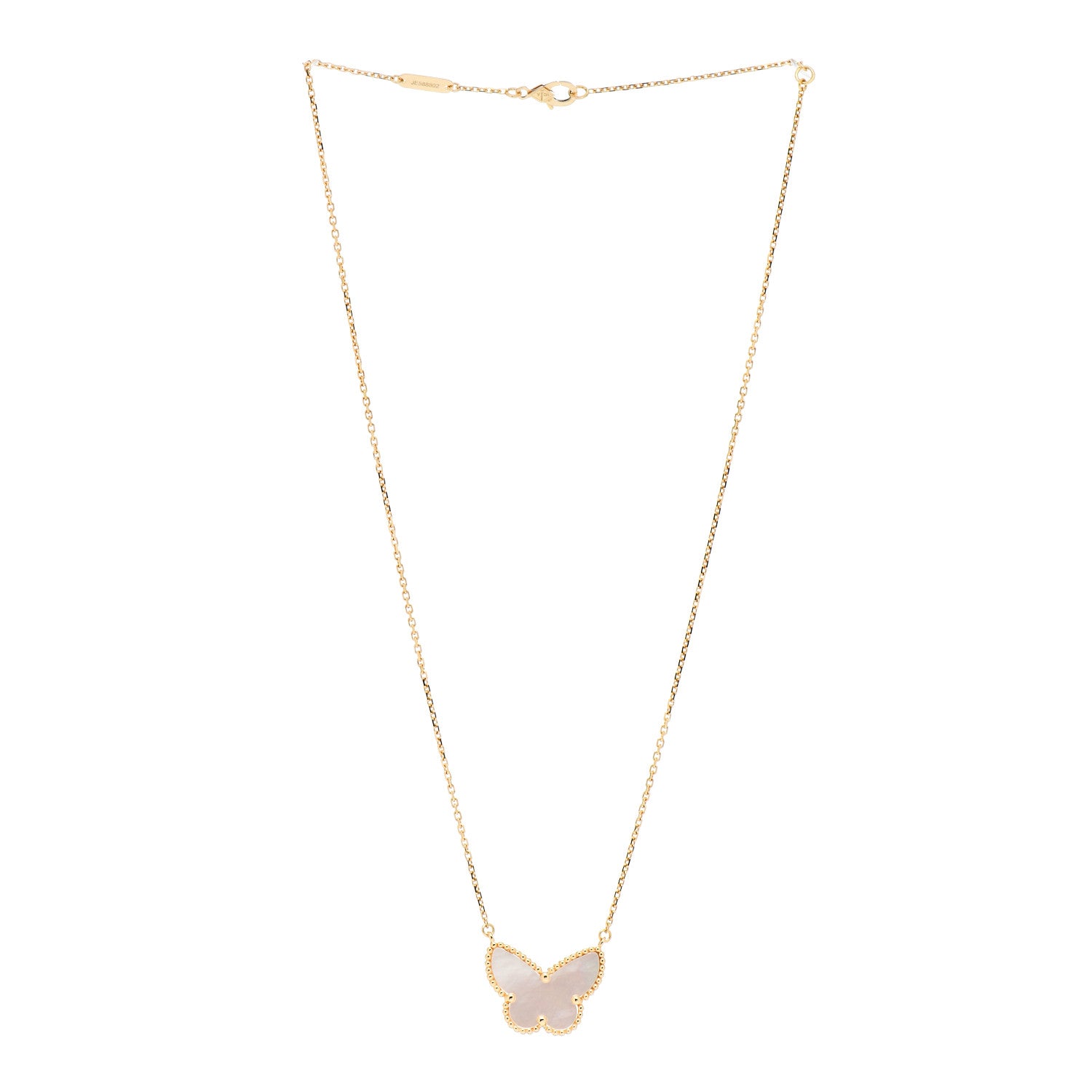 Van Cleef & Arpels 18K Yellow Gold Mother of Pearl Lucky Alhambra Butterfly Pendant Necklace 3 of 4