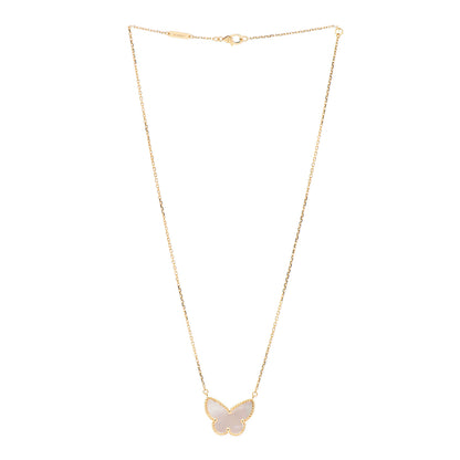 Van Cleef & Arpels 18K Yellow Gold Mother of Pearl Lucky Alhambra Butterfly Pendant Necklace 3 of 4