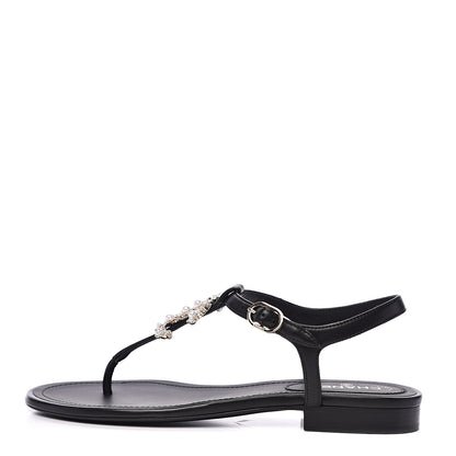 Chanel Lambskin Pearl CC Thong Sandals 35.5 Black 1 of 9