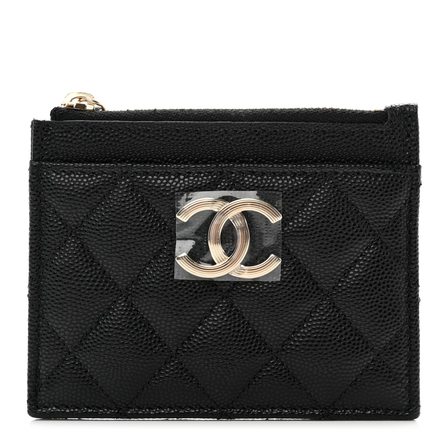 Caviar Quilted CC Zip Card Holder Black