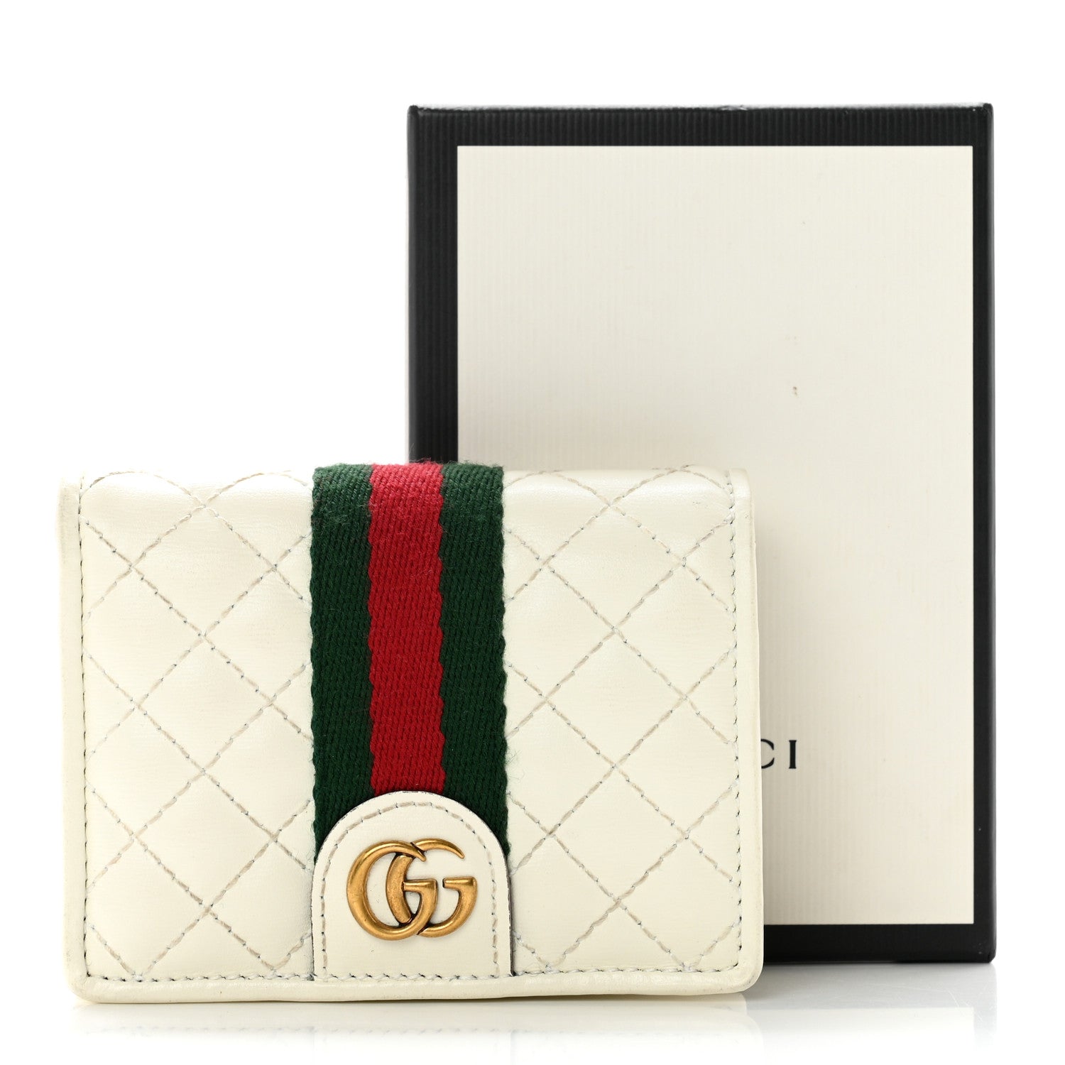 Gucci Calfskin Web Trapuntata GG Card Case Wallet Off White 8 of 8