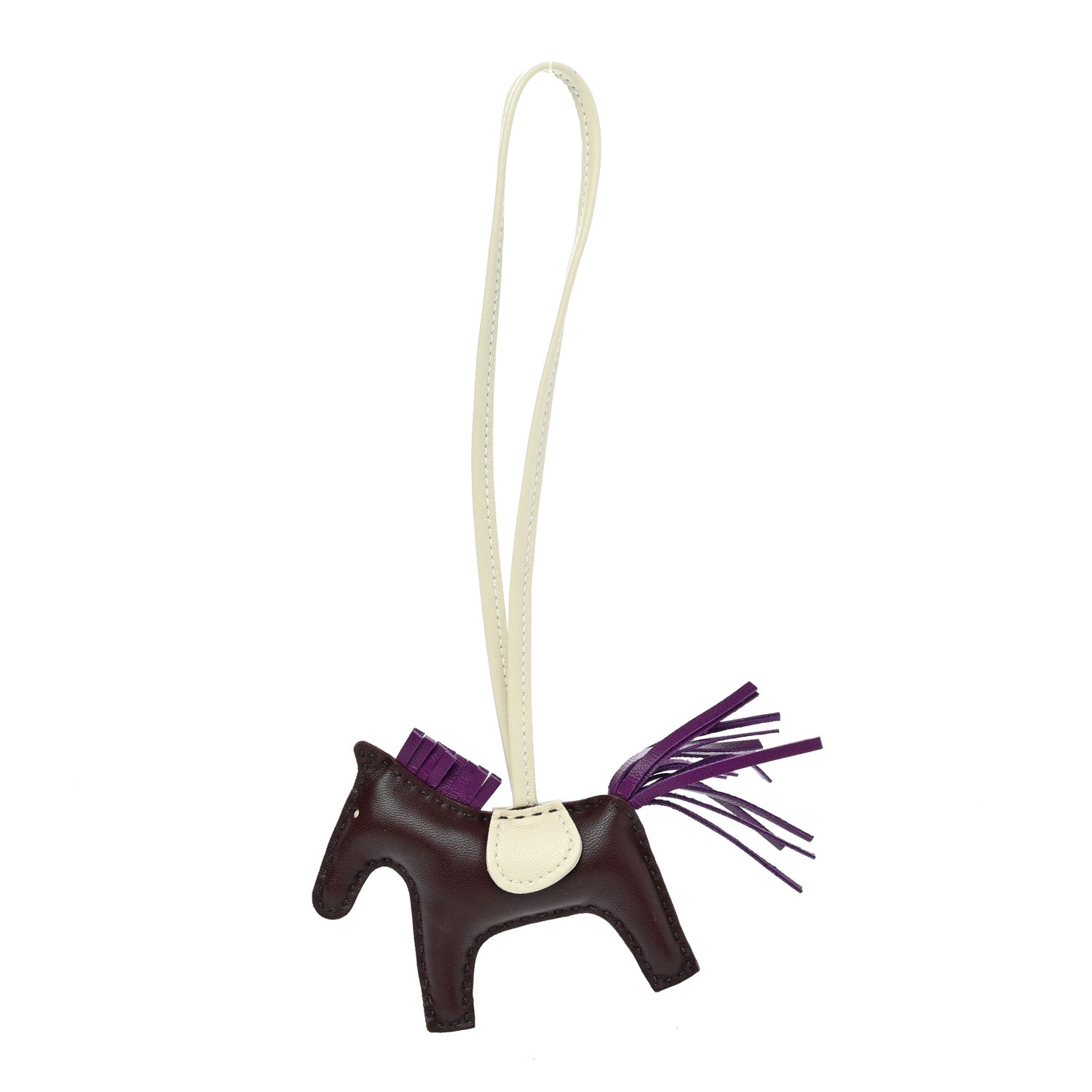 Hermes Milo Lambskin Grigri Rodeo Horse Bag Charm PM Rouge Sellier Craie Violet 1 of 4