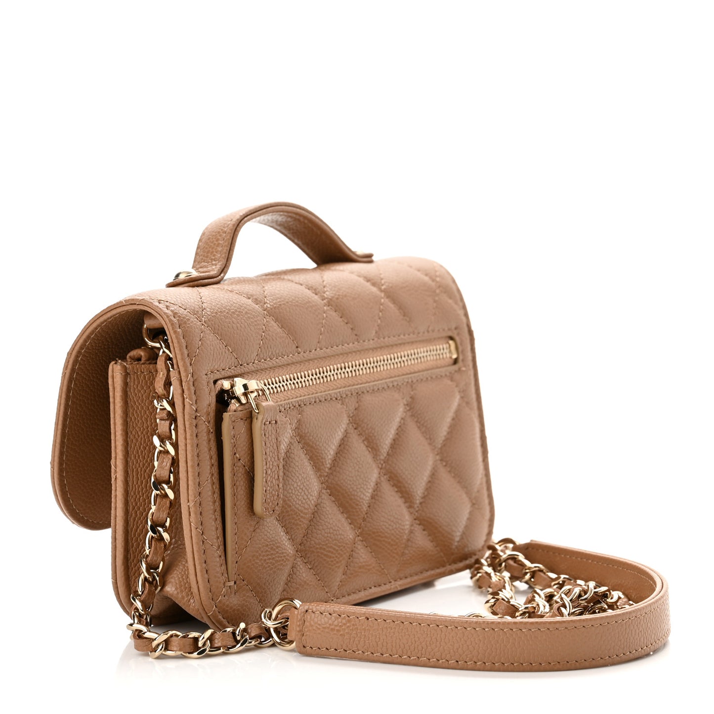Caviar Quilted Business Affinity Clutch With Chain Flap Dark Beige