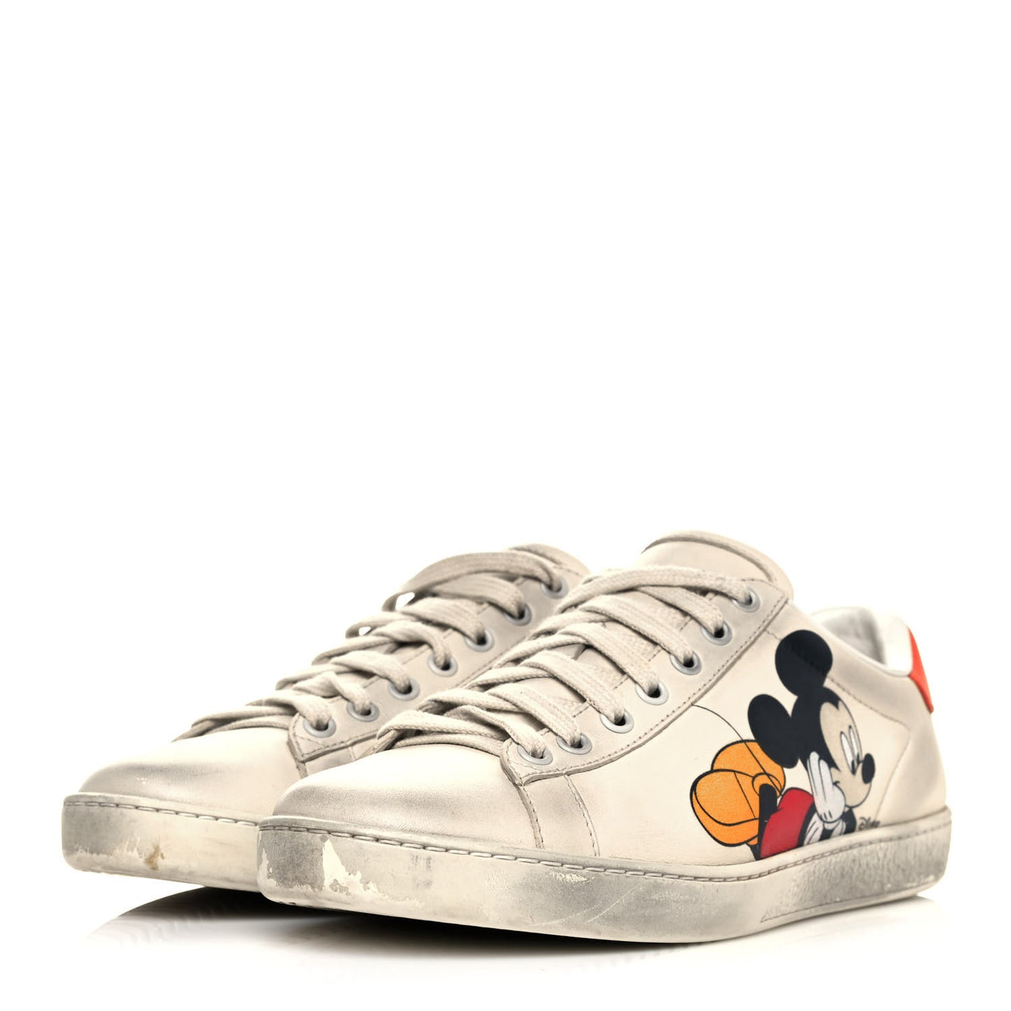 X DISNEY Miro Soft Calfskin Mickey Mouse Print Womens Ace Sneakers 38 Ivory Deep Orange