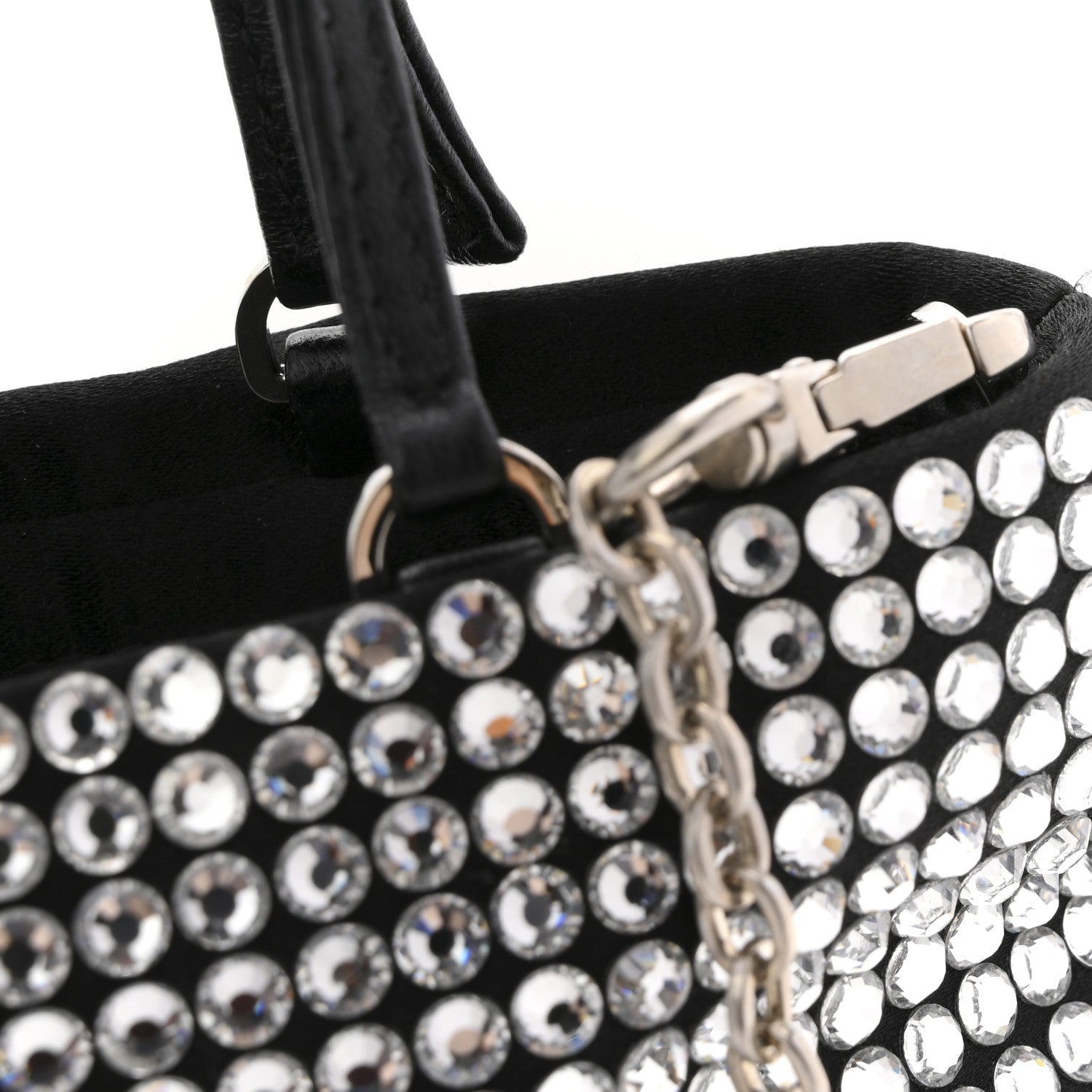 Prada Satin Crystal Metal Triangle Logo Chain Crossbody Handbag Cristal 10 of 10