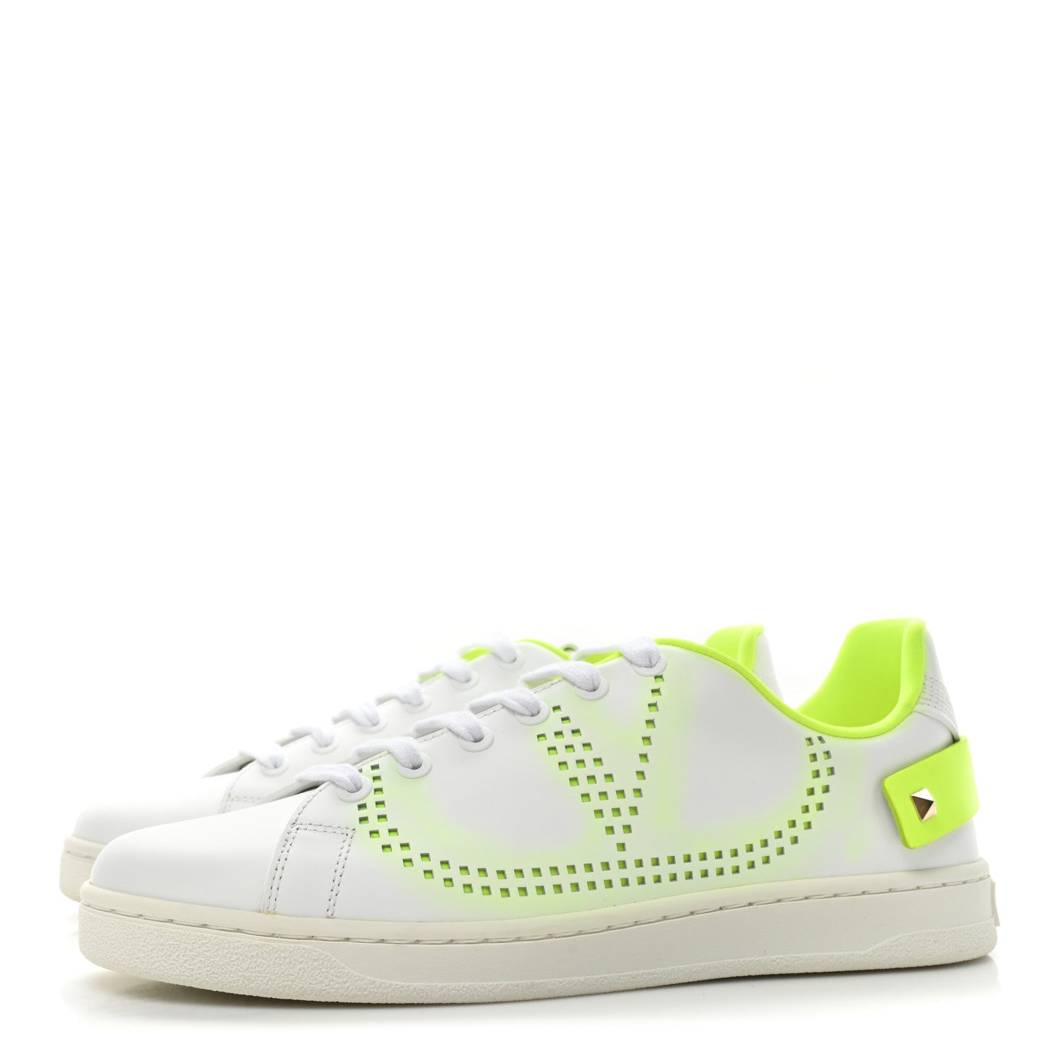 Valentino Garavani Calfskin Womens Backnet Sneakers 37.5 White Fluo Green 3 of 11