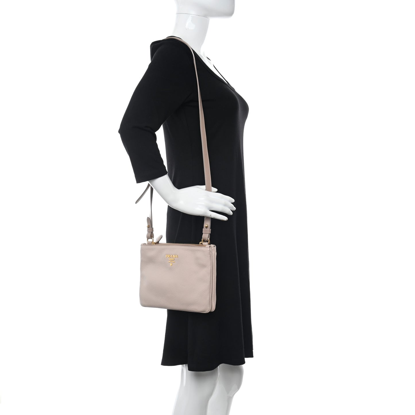 Vitello Phenix Double Zip Crossbody Bag Pink