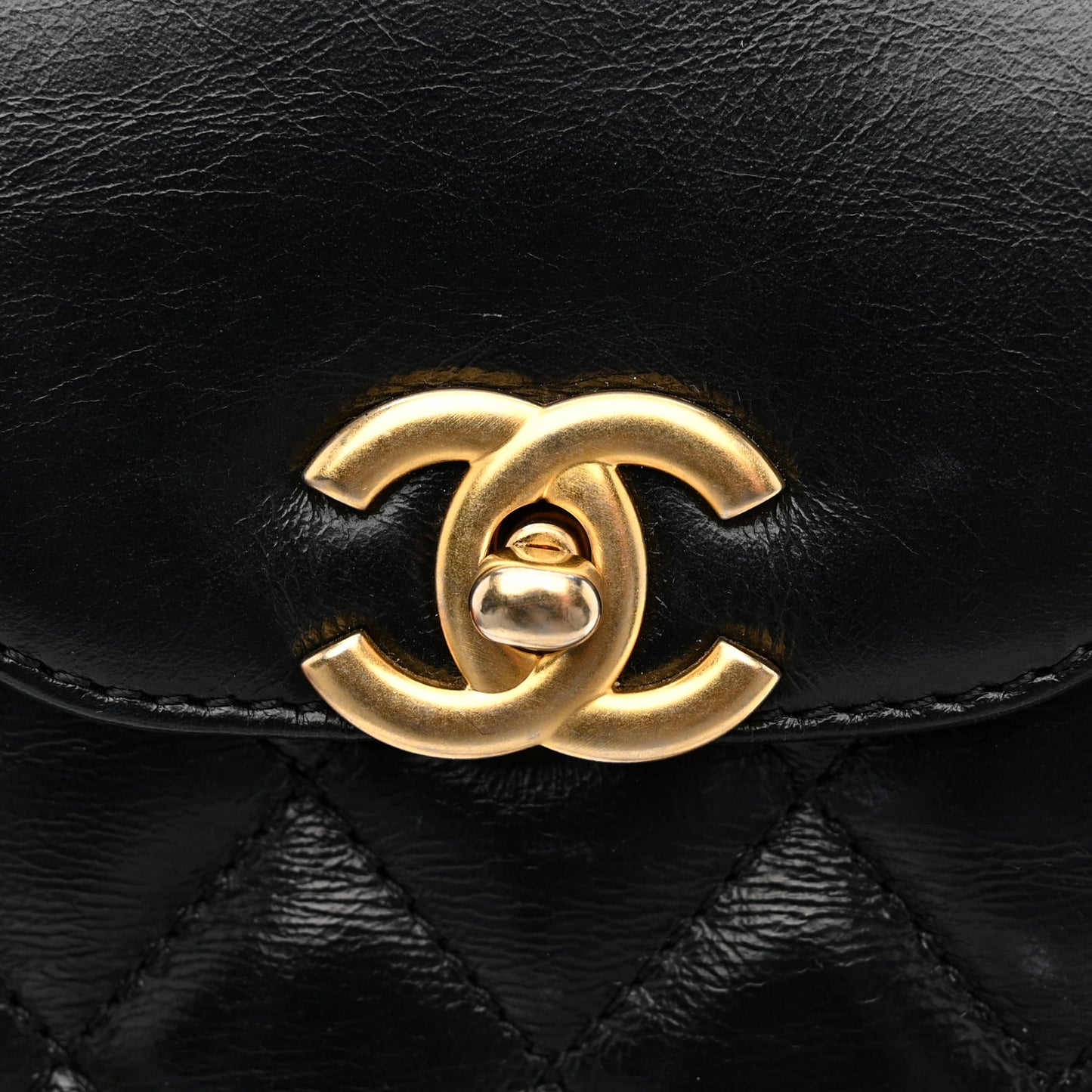Shiny Aged Calfskin Quilted Nano Kelly Shopper Black Black