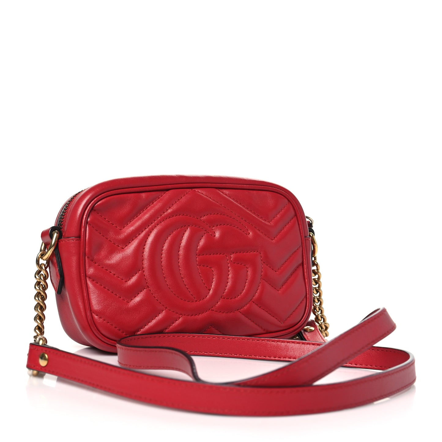 Calfskin Matelasse Mini GG Marmont Chain Shoulder Bag Hibiscus Red