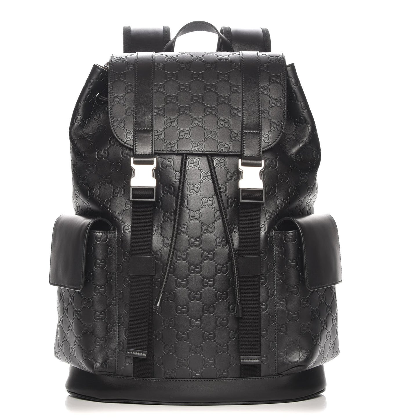 Guccissima Signature Double Buckle Backpack Black
