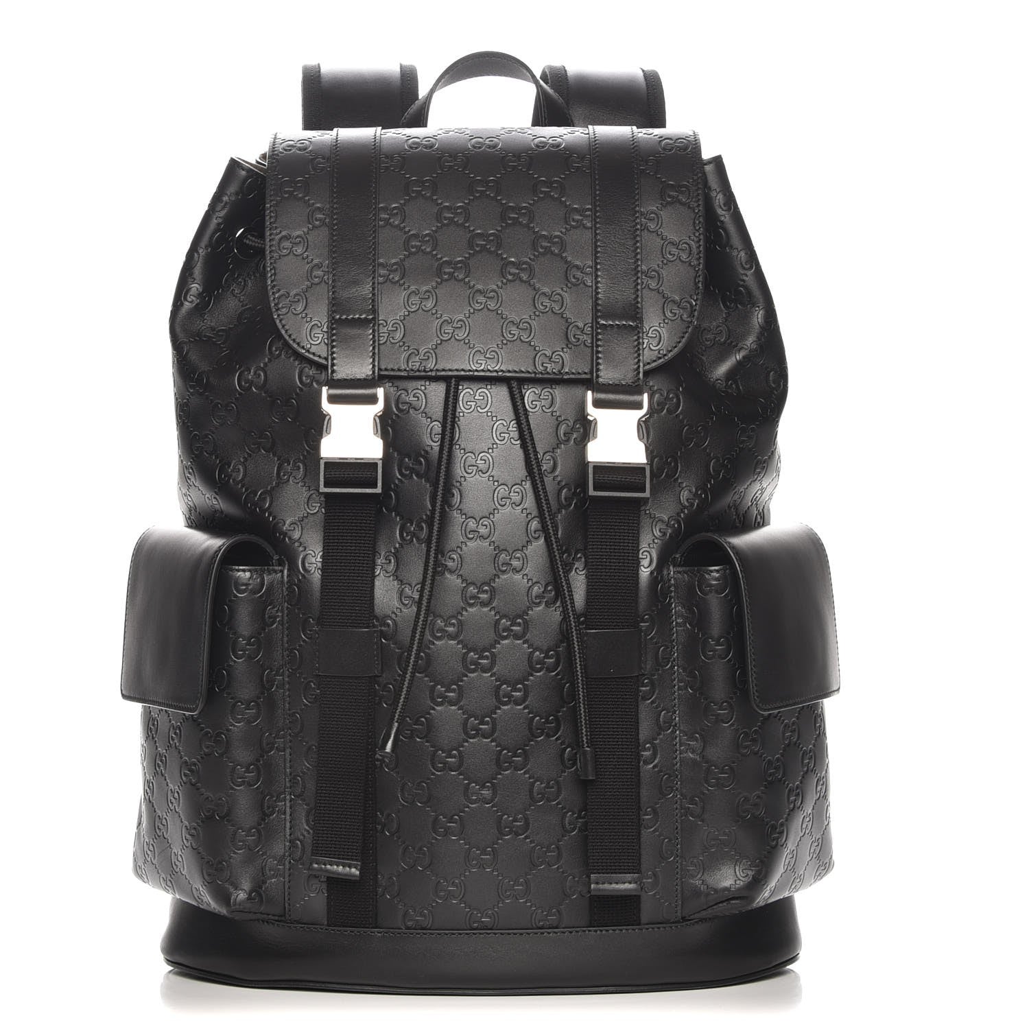 Gucci Guccissima Signature Double Buckle Backpack Black 1 of 7