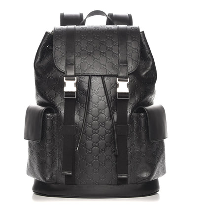 Gucci Guccissima Signature Double Buckle Backpack Black 1 of 7