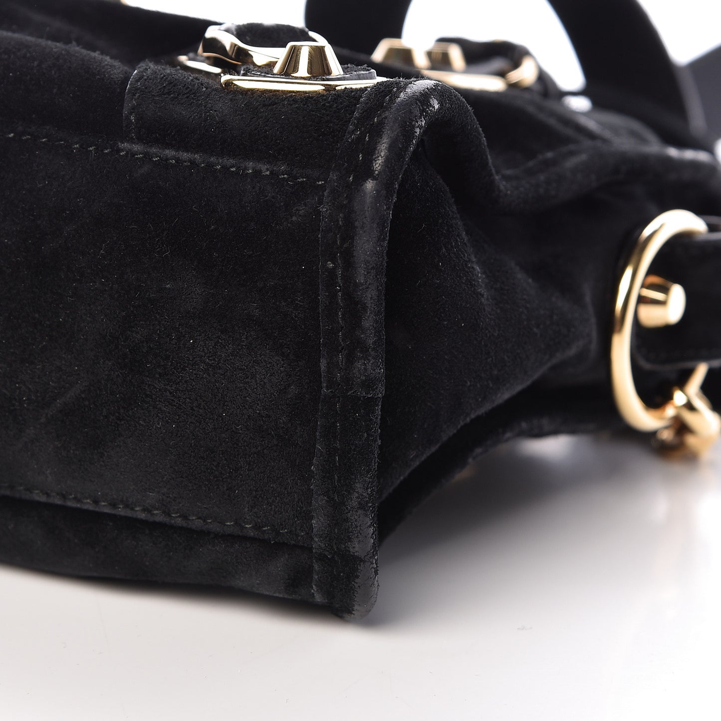 Baby Daim Suede Gold Metallic Edge Hardware Mini City Black