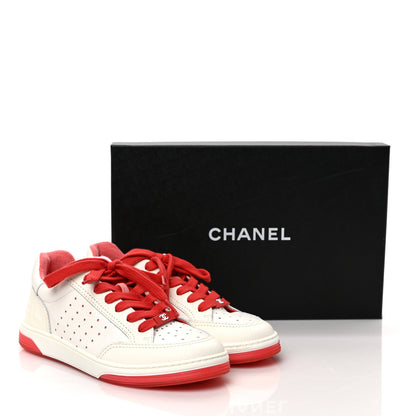 Chanel Grained Calfskin Fabric Womens Logo Sneakers 38 White Red 9 of 9