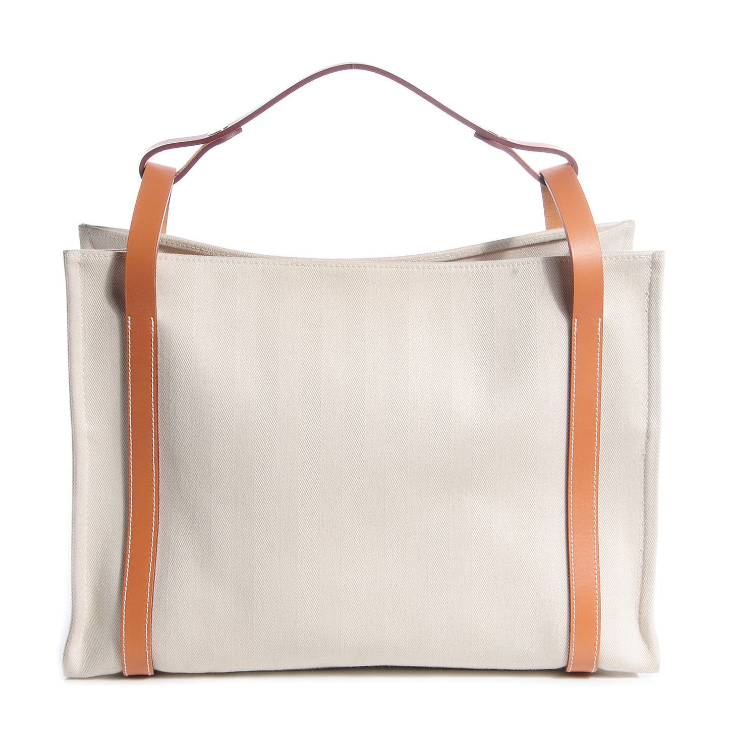 Natural Hunter Calfskin Toile Chevron Cabalicol Tote Chalk