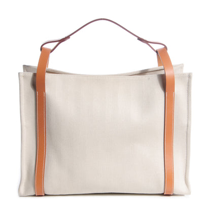 Hermes Natural Hunter Calfskin Toile Chevron Cabalicol Tote Chalk 1 of 13