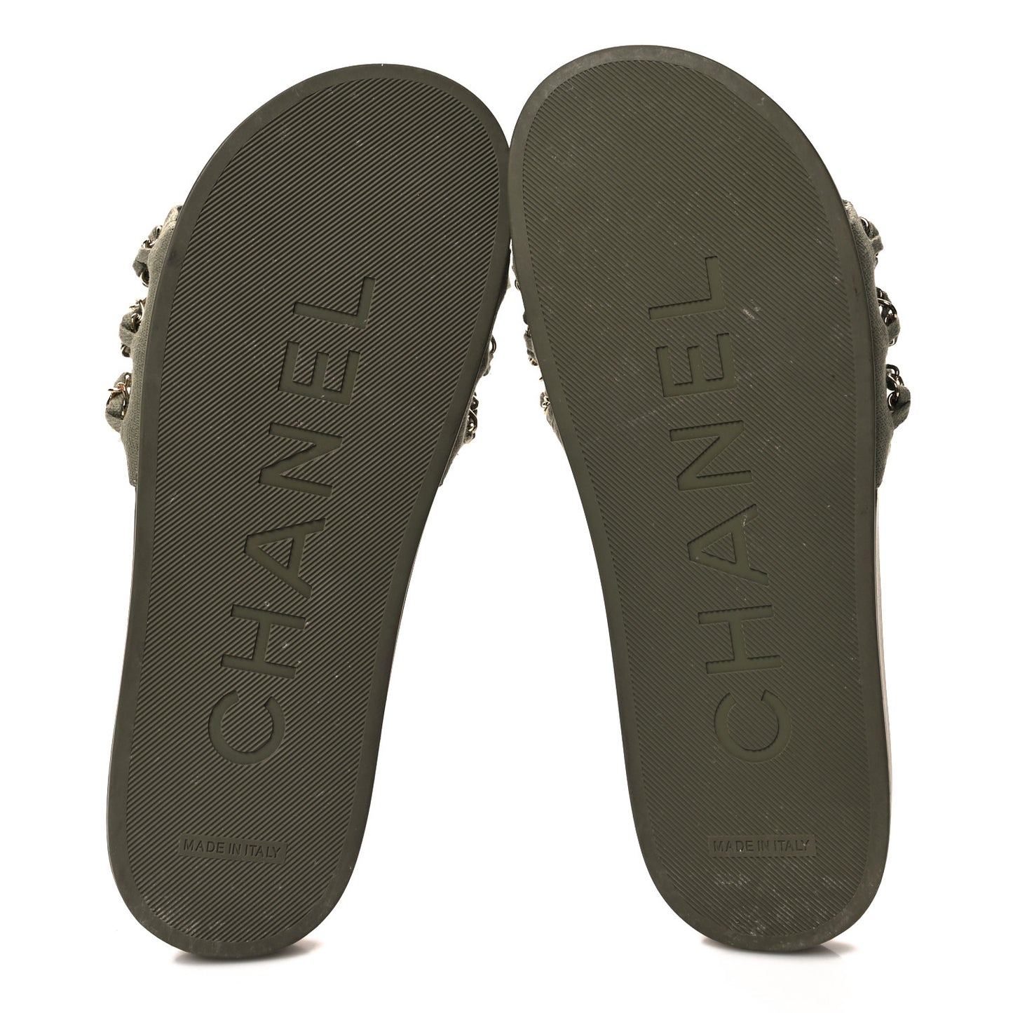 Canvas Chain Flat Sandals 39 Khaki
