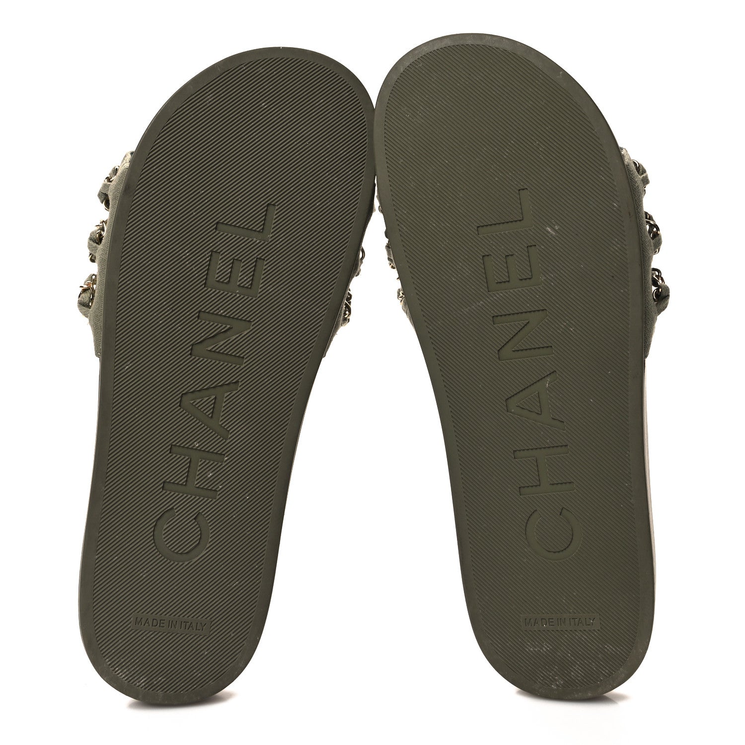 Chanel Canvas Chain Flat Sandals 39 Khaki 5 of 8