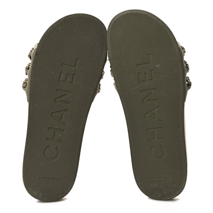 Chanel Canvas Chain Flat Sandals 39 Khaki 5 of 8