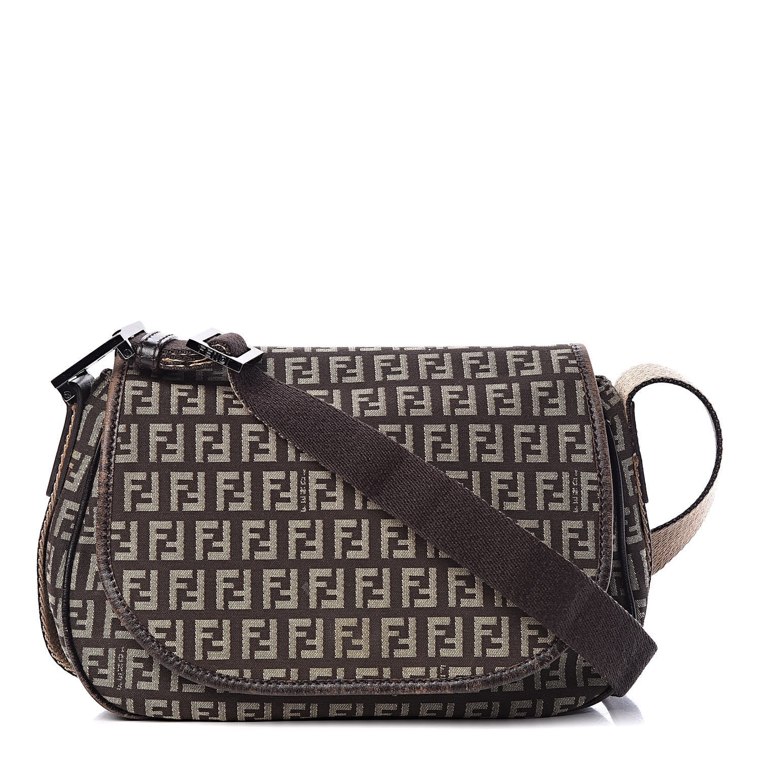 Fendi Zucchino Vitello Flap Messenger Satchel Testa di Moro Beige 1 of 14