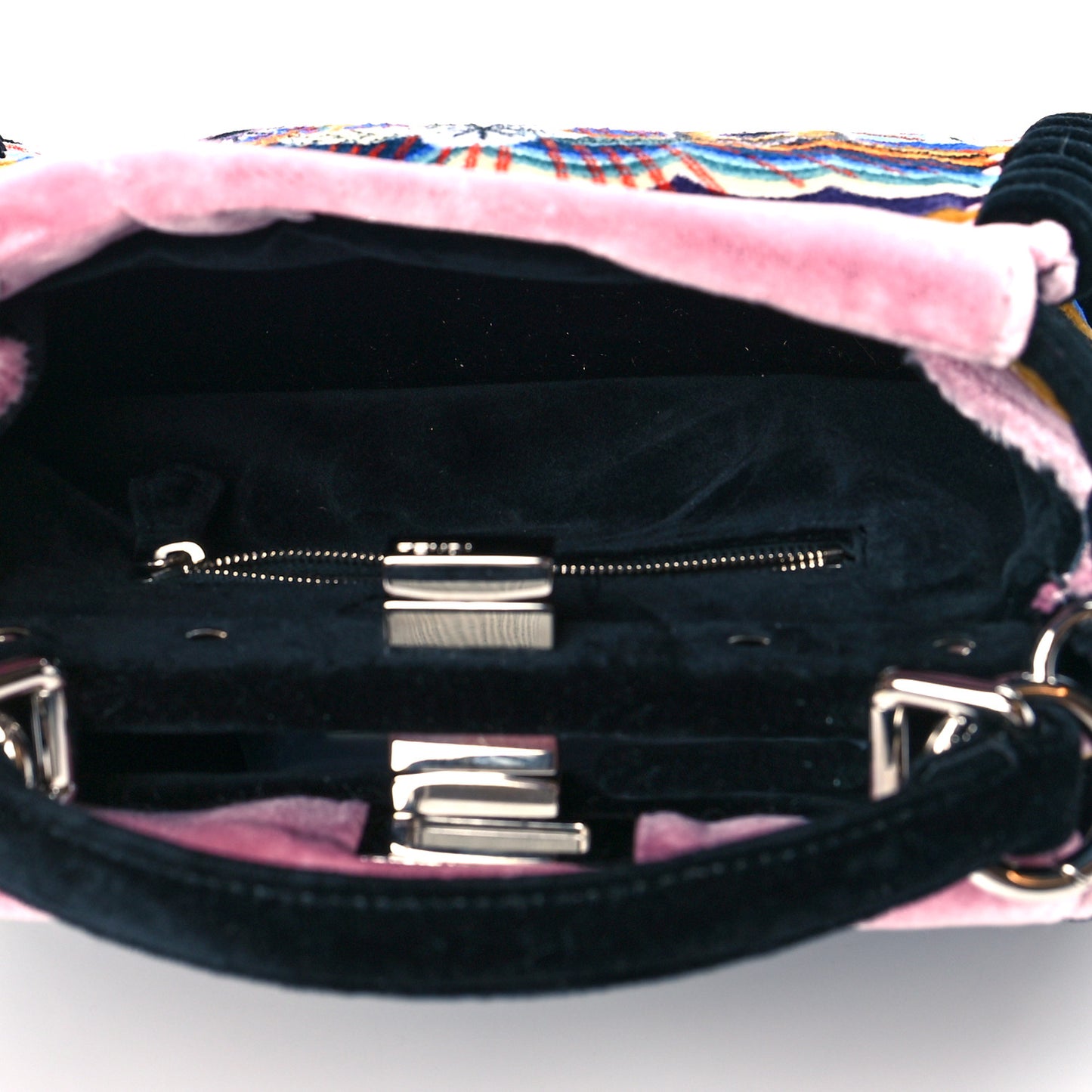 Velvet Embroidered Mini Peekaboo Iconic Satchel Black Multicolor