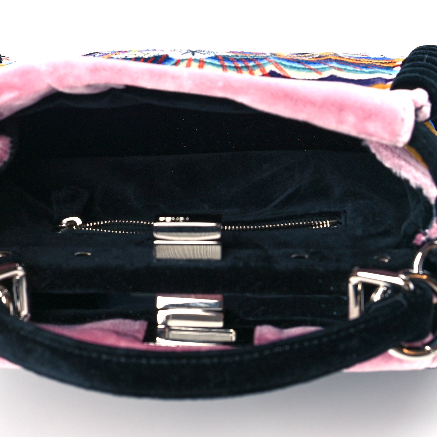 Fendi Velvet Embroidered Mini Peekaboo Iconic Satchel Black Multicolor 5 of 10