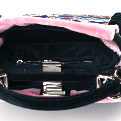 Fendi Velvet Embroidered Mini Peekaboo Iconic Satchel Black Multicolor 5 of 10