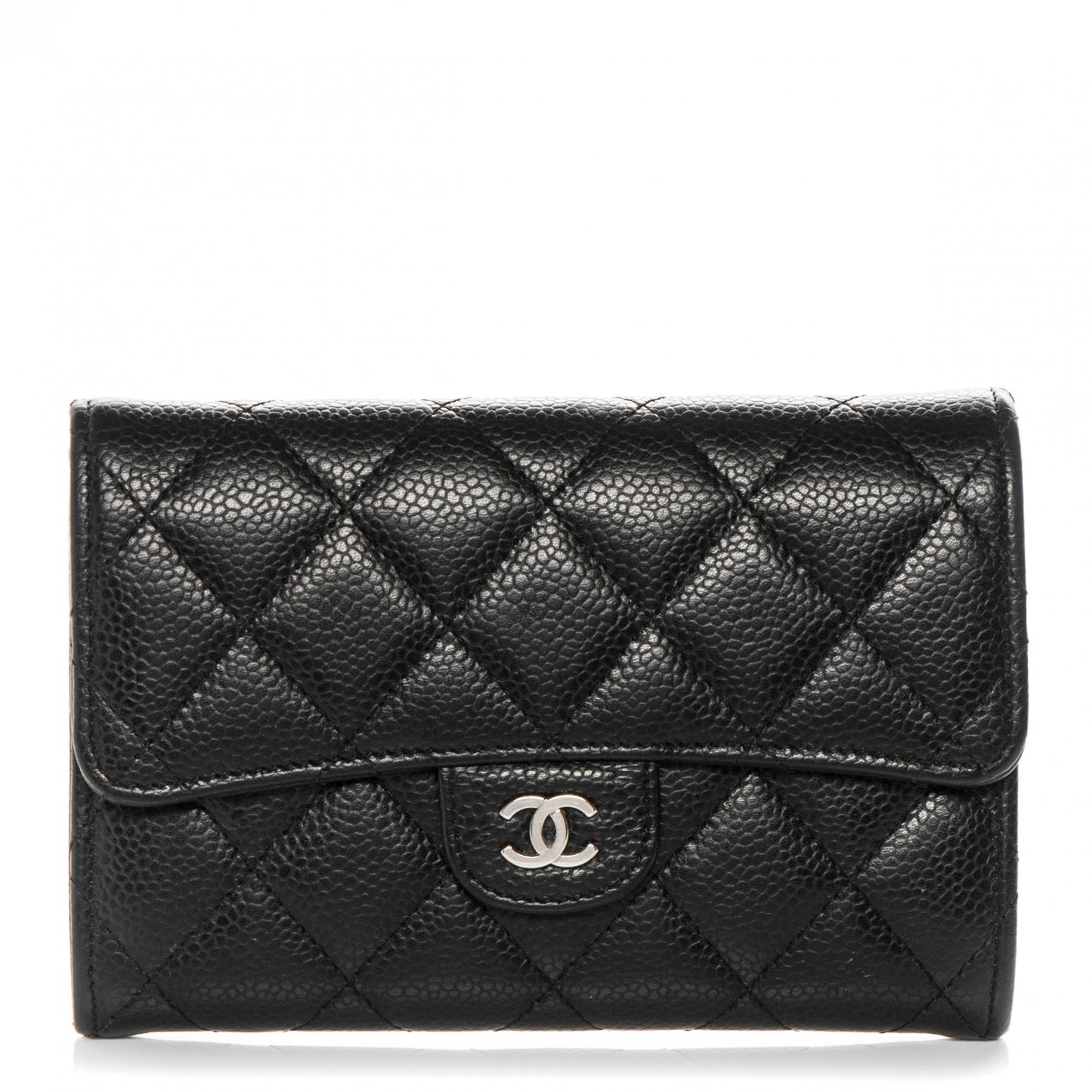 Caviar Quilted Small Flap Wallet Black