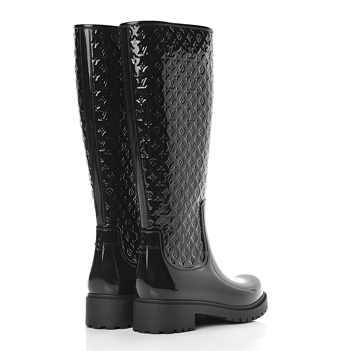 Rubber Embossed Monogram Splash Rain Boots 37 Black