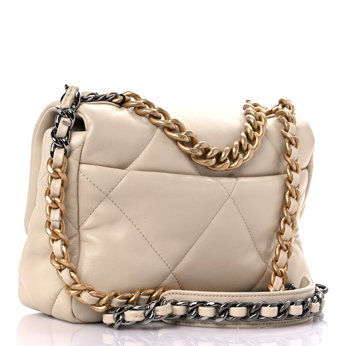 Lambskin Quilted Medium Chanel 19 Flap Light Beige