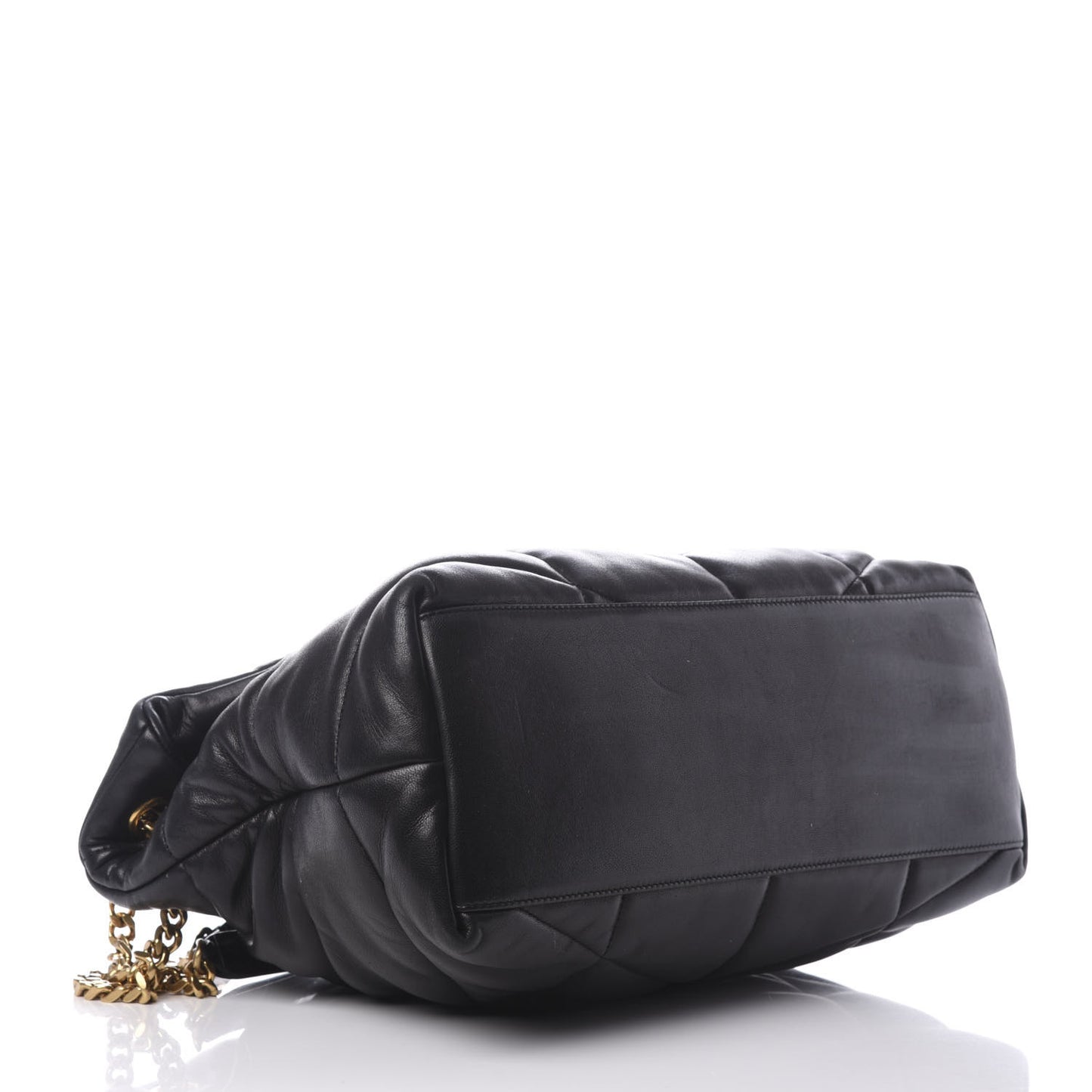 Lambskin Quilted Medium Loulou Puffer Monogram Chain Satchel Black