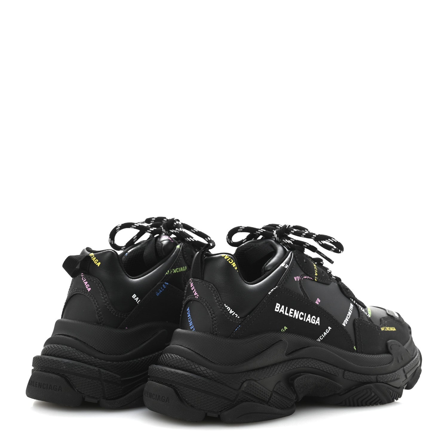 Balenciaga Technical Fabric Allover Logo Womens Triple S Sneakers 39 Black Multicolor 5 of 9