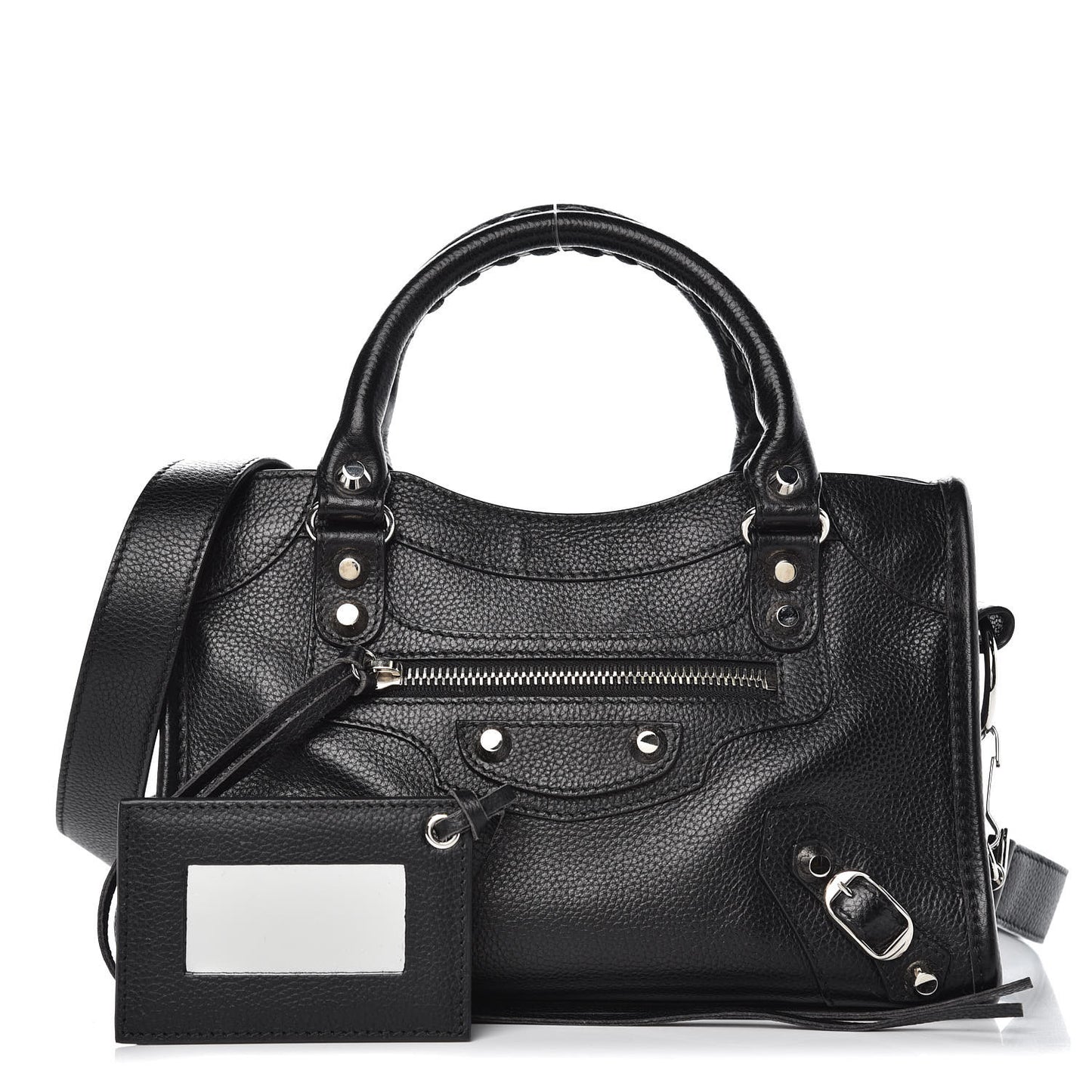 Grained Calfskin Classic Silver Hardware Mini City Black
