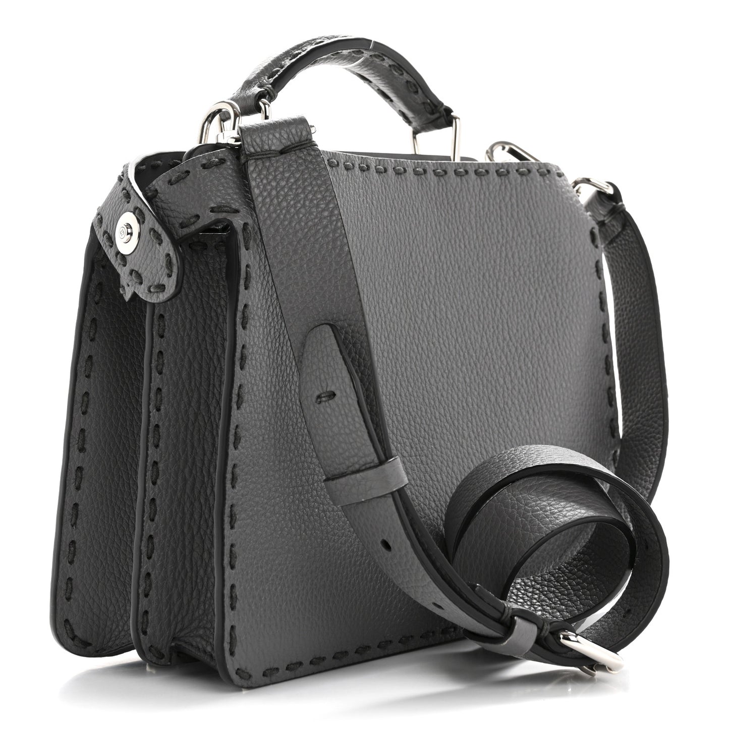 Cuoio Romano Selleria Macro Stitching Mini Peekaboo I SEE U Iconic Satchel Argento