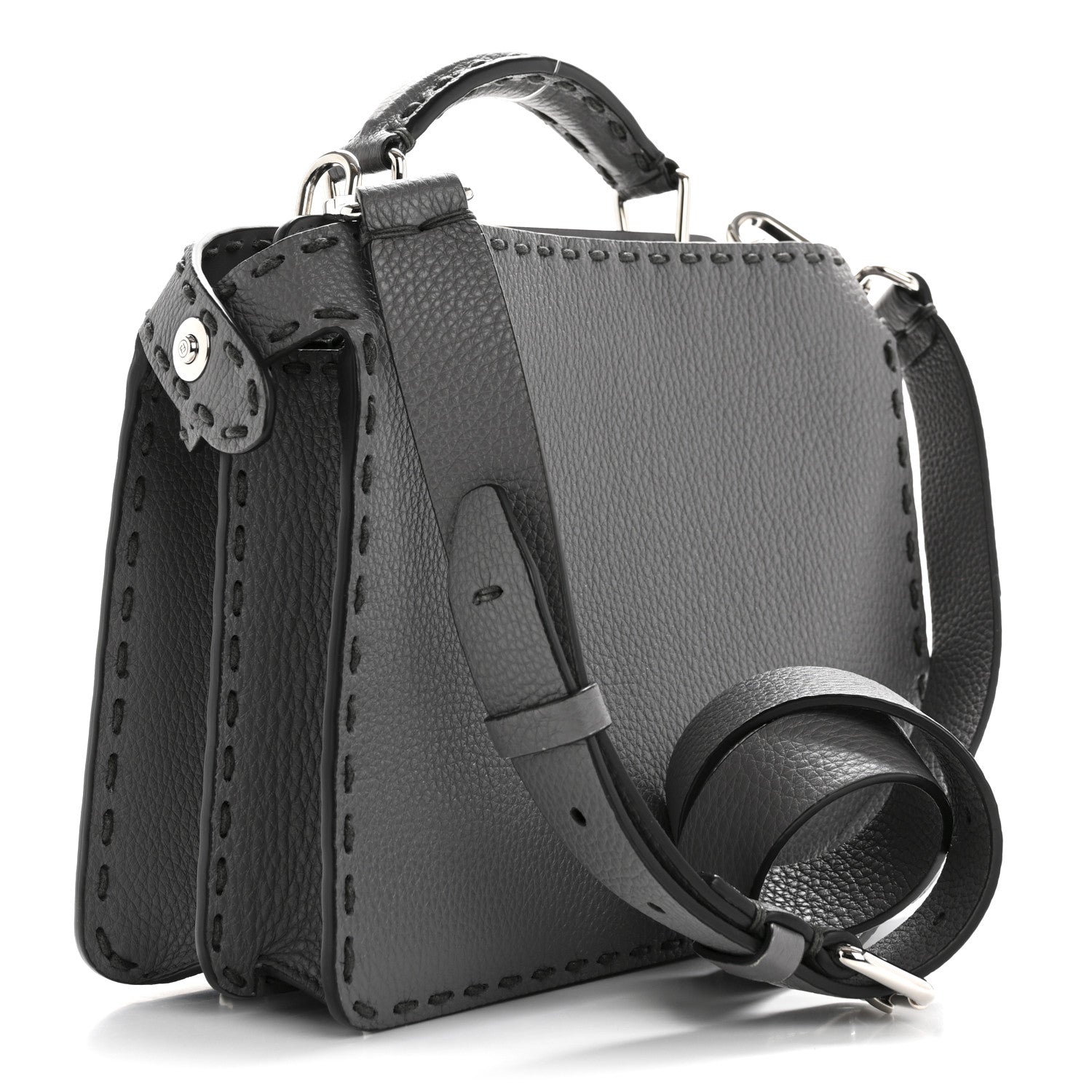 Fendi Cuoio Romano Selleria Macro Stitching Mini Peekaboo I SEE U Iconic Satchel Argento 3 of 11