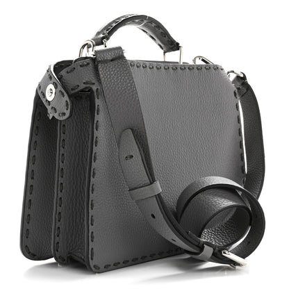 Fendi Cuoio Romano Selleria Macro Stitching Mini Peekaboo I SEE U Iconic Satchel Argento 3 of 11