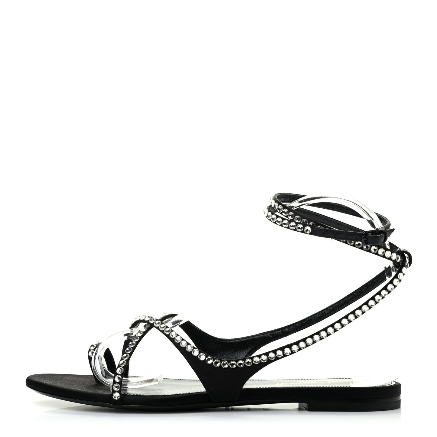 Satin Crystal Gia Ankle Strap Sandals 38.5 Black