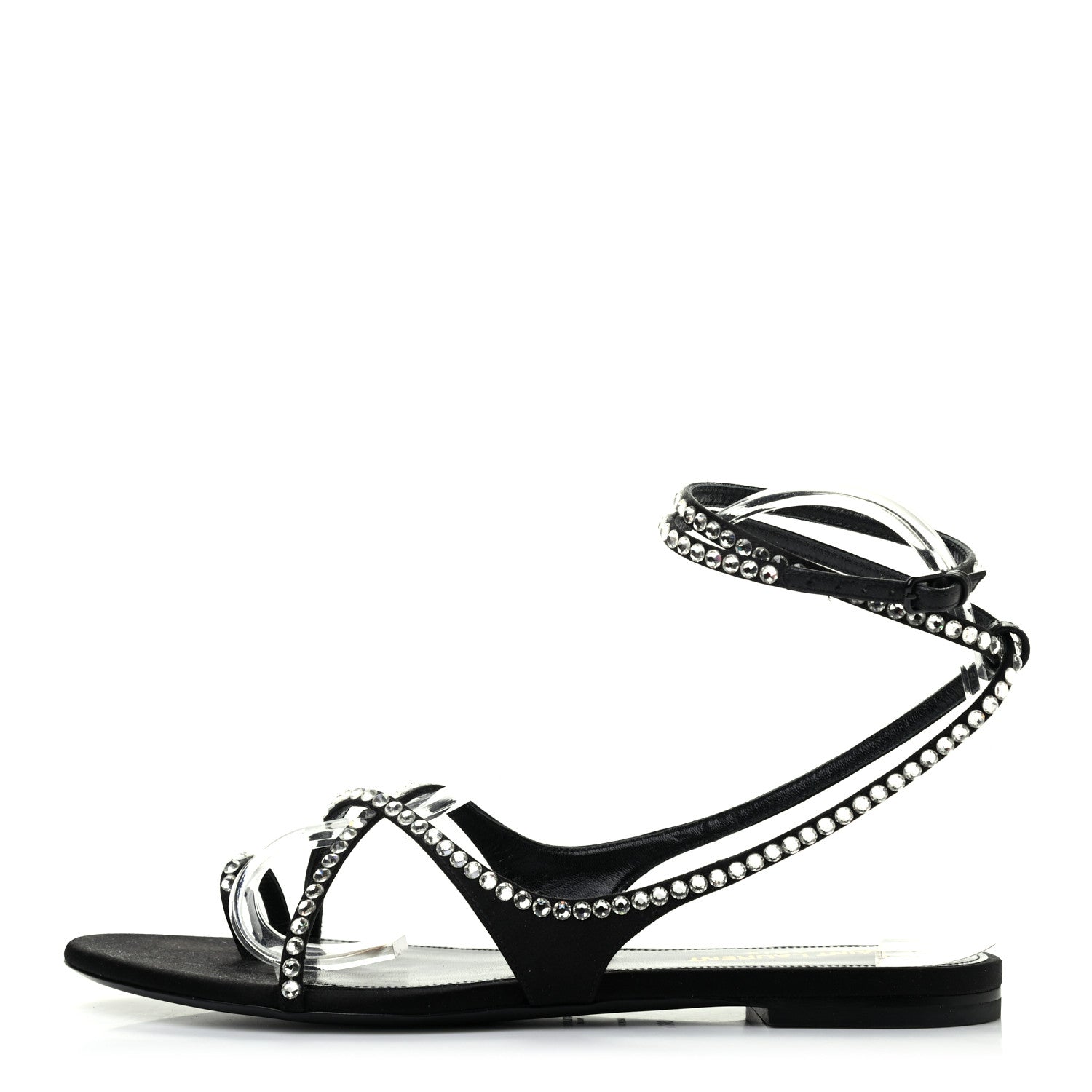 Saint Laurent Satin Crystal Gia Ankle Strap Sandals 38.5 Black 1 of 7
