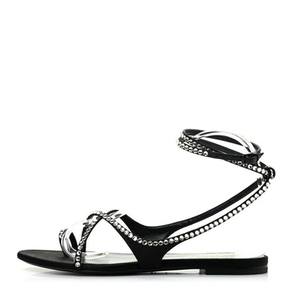 Saint Laurent Satin Crystal Gia Ankle Strap Sandals 38.5 Black 1 of 7