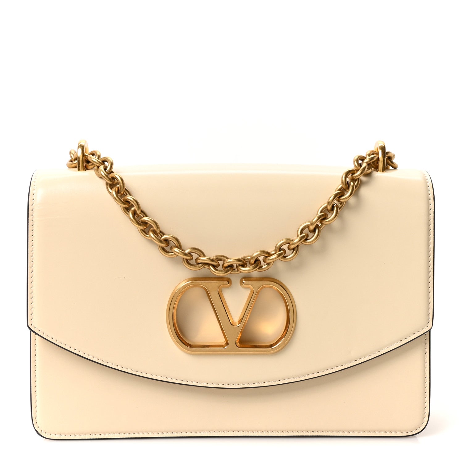 Valentino Garavani Shiny Calfskin Vain Shoulder Bag Butter 1 of 10