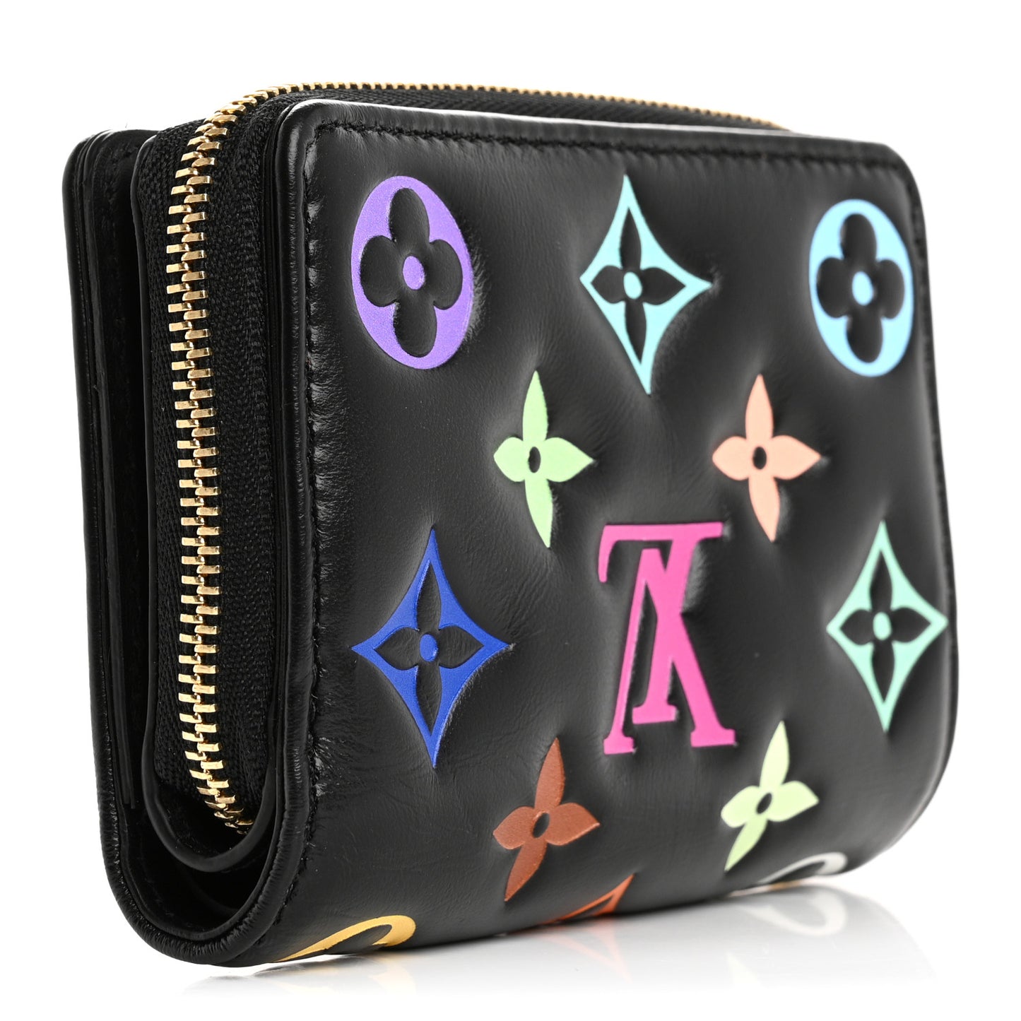 LV X TM Lambskin Embossed Monogram Multicolor Lou Coussin Wallet Black